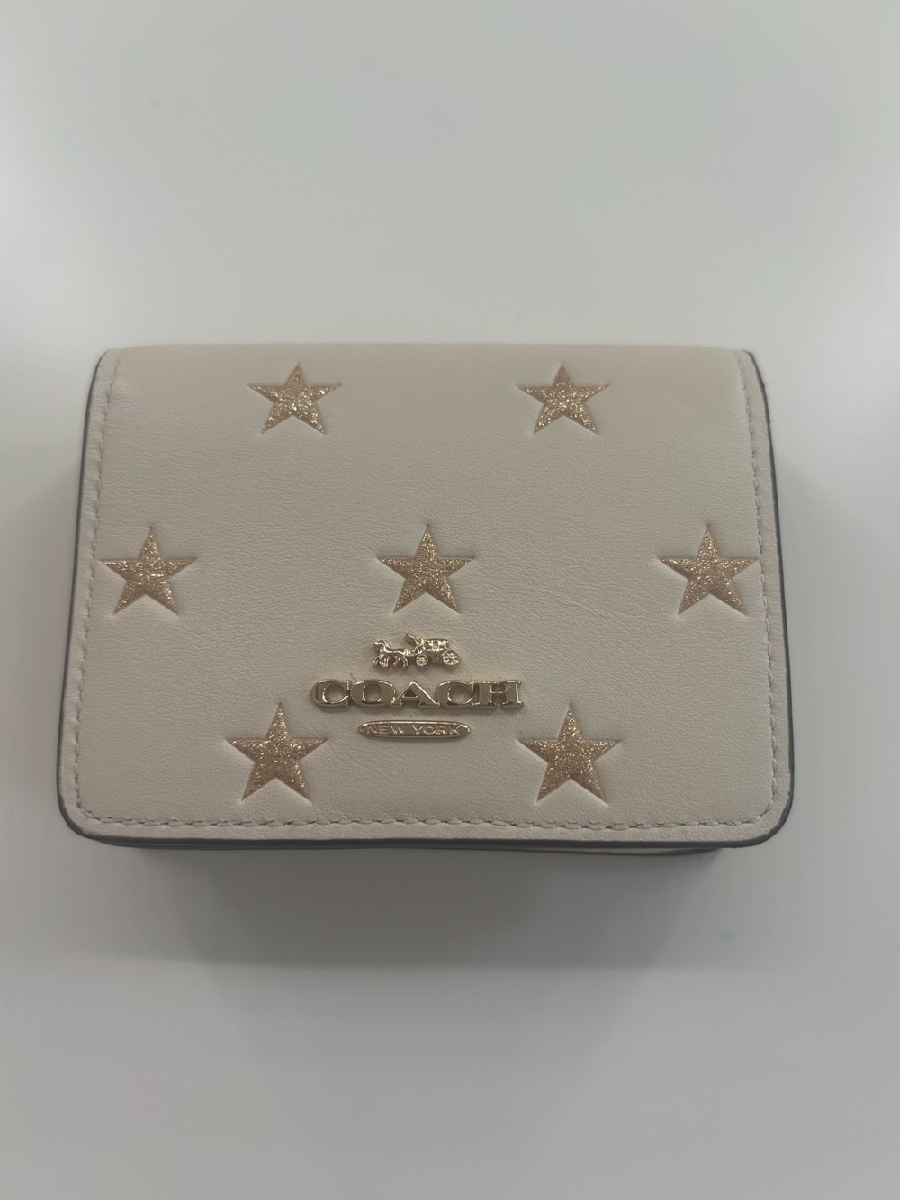 Coach Boxed Mini Wallet With Gold Star Print Chalk/Gold CW963